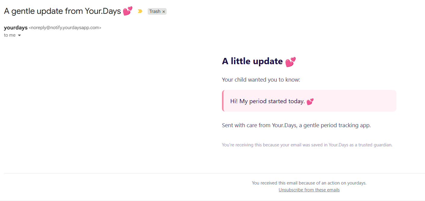 Example parent notification